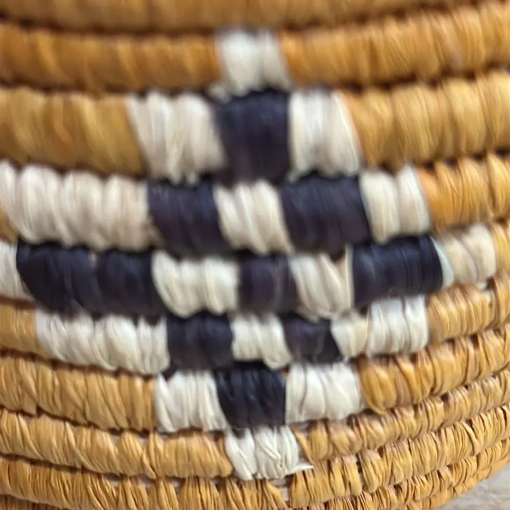 Small Boho Natural Woven Basket With Lid For Home Decor